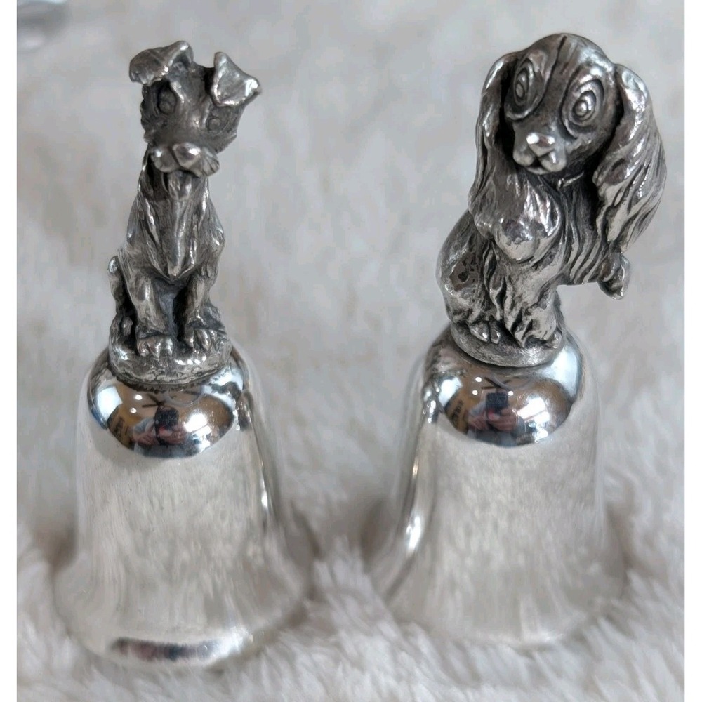 Vintage Disney Lady & Tramp Pewter Figurine Bells Pair – NE Silver Plate – Rare